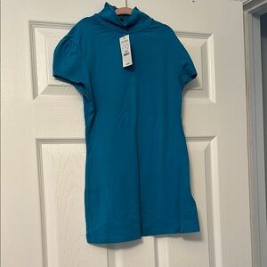Teal Short Sleeve Turtleneck Top